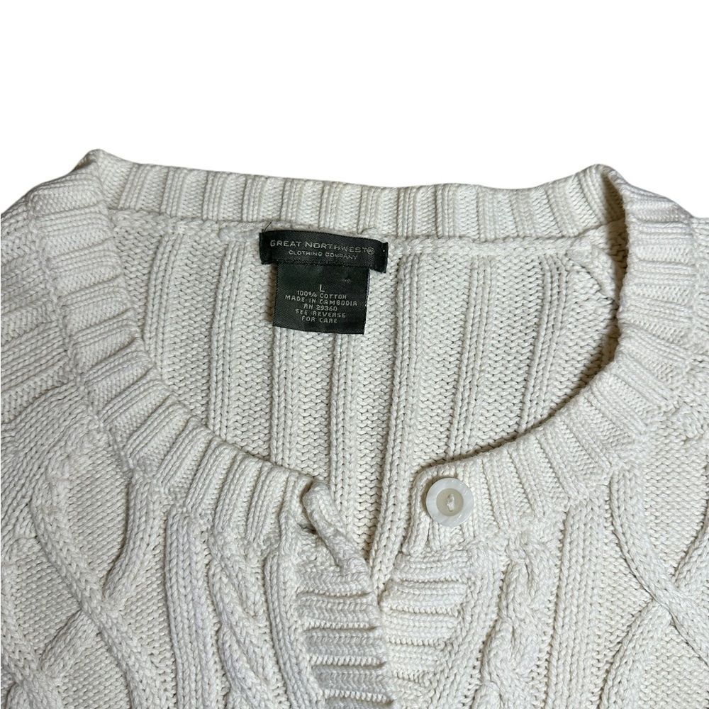 Womens Vintage Great Northwest Button Up Cable Knit Sweater 100% Cottton Size L - Picture 6 of 6